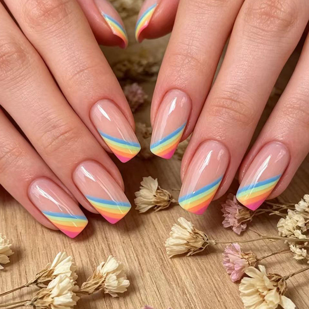 Elegant Rainbow French Tip Nail Art Bowlift