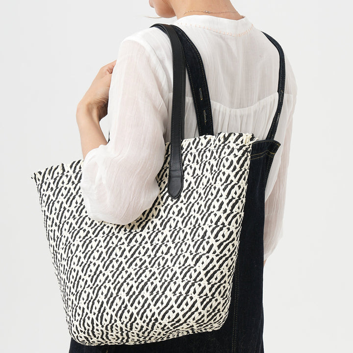 Designer Tote Bag Made of Woven Material with Modern Accents Bowlift