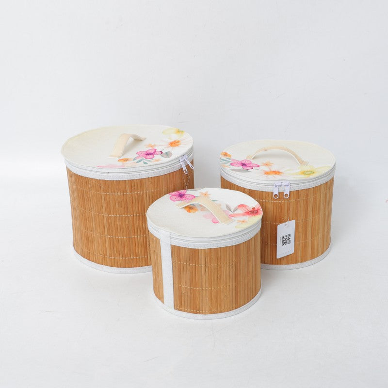 Storage basket with zipper and floral design