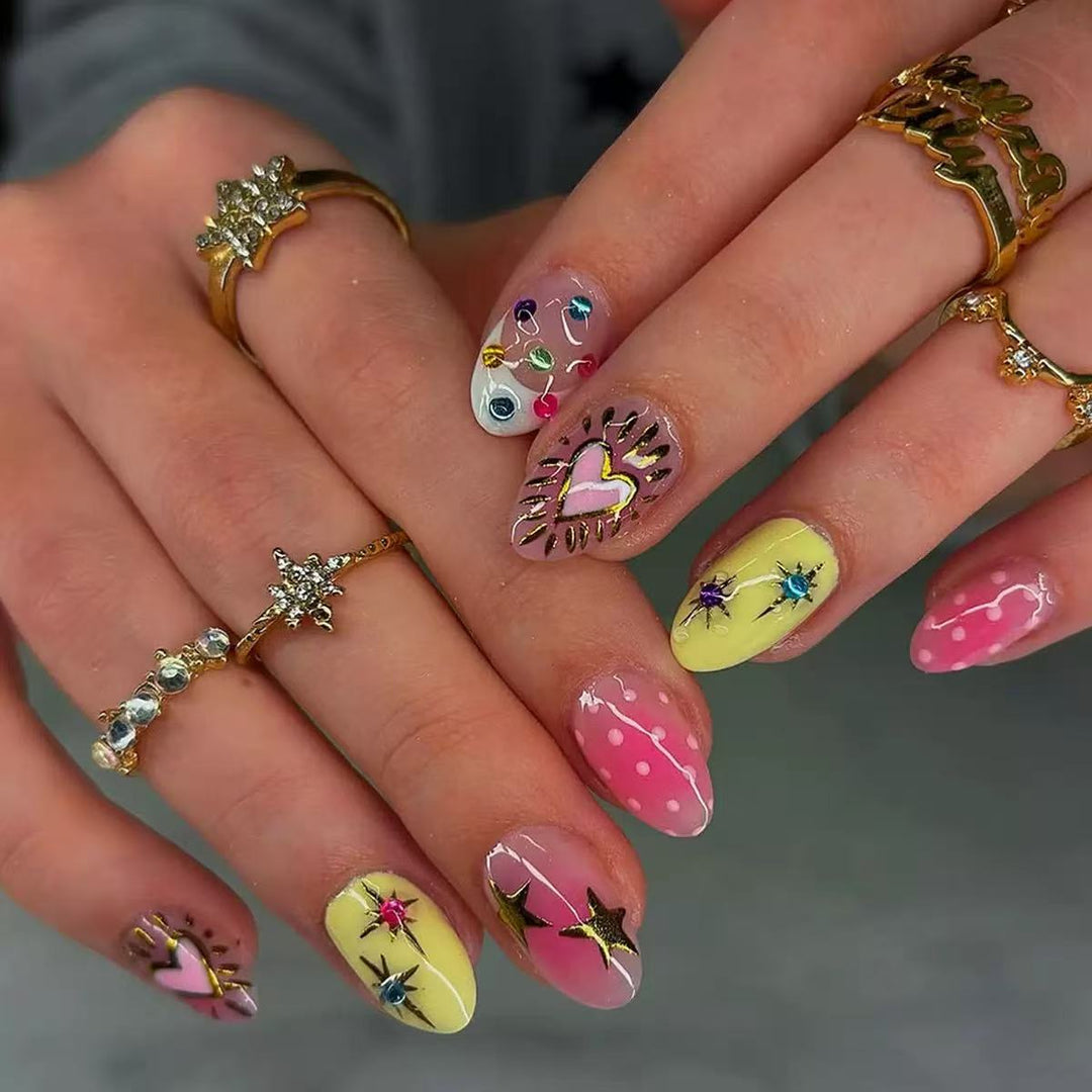 Artificial nail set with creative 3D designs and glitter accents Bowlift