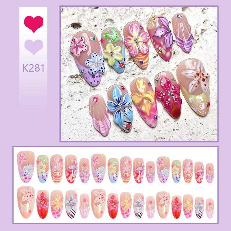Artificial nail set with blooming 3D flower accents Bowlift