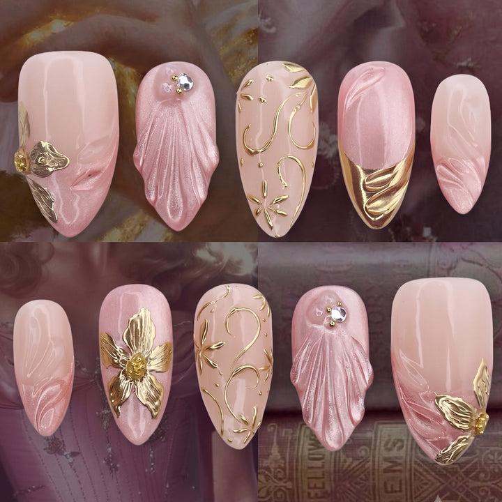 Elegant artificial nail set with floral decorations Bowlift