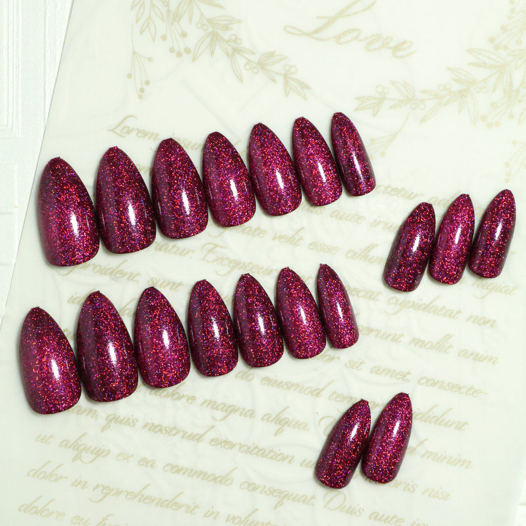 Glamorous Glittery Almond-Shaped Press-On Nails Bowlift