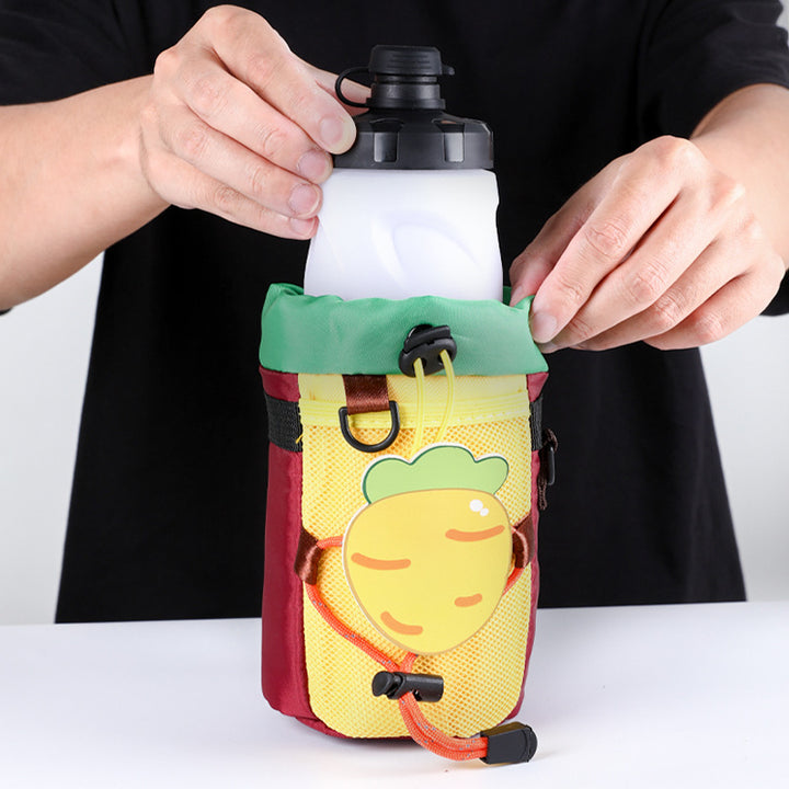 cute insulated kids water bottle carrier pouch with multiple adjustable hook-and-loop straps and mesh pocket Bowlift