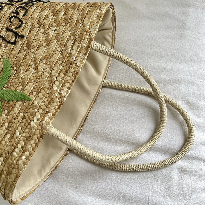Handmade straw bag with colorful lemon motif Bowlift