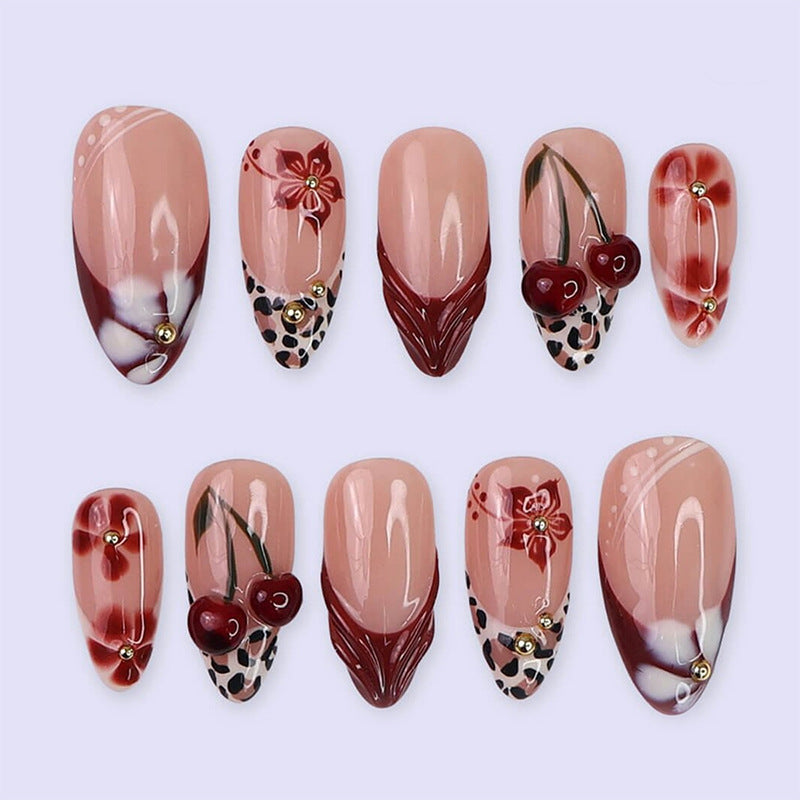 Creative Nail Design Set with Elegant Flower and Leopard Elements Bowlift