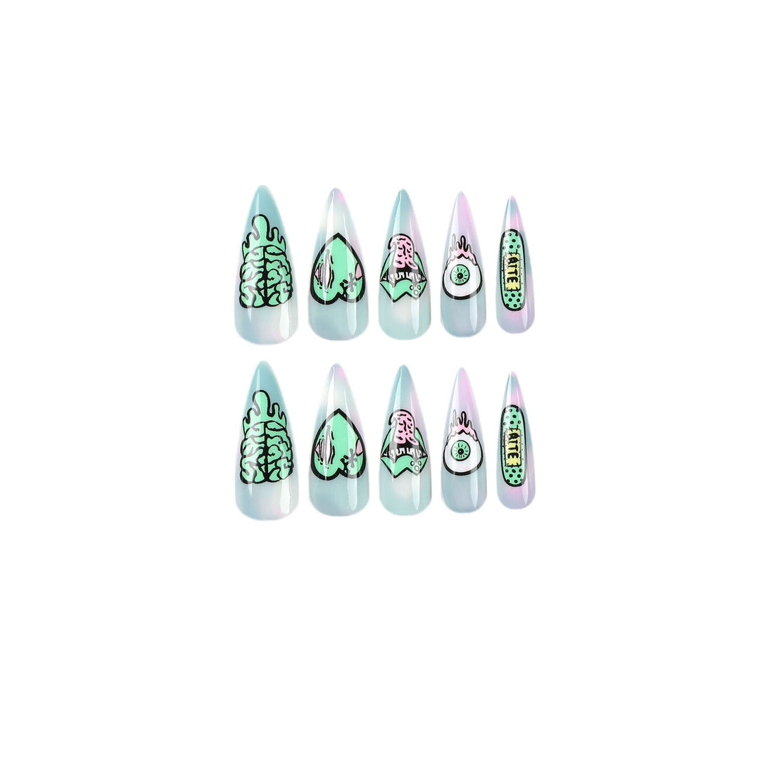 Artistic stiletto nails with creative designs and intricate detailing Bowlift