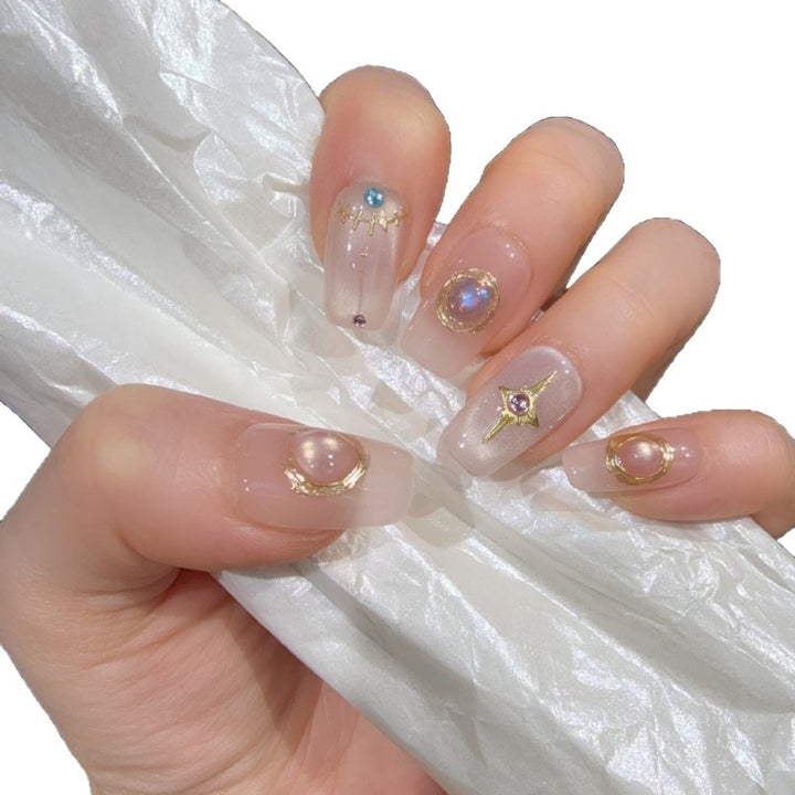 Decorative Press-On Nail Art Set with Gemstone Accents Bowlift