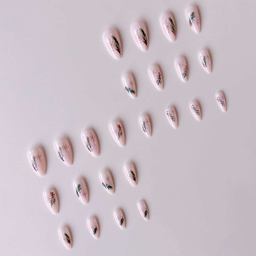 Artificial nail set with winter fir tree application Bowlift