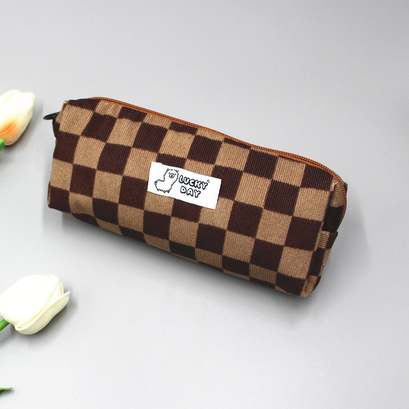 Checked Pattern Zippered Pencil Case Bowlift