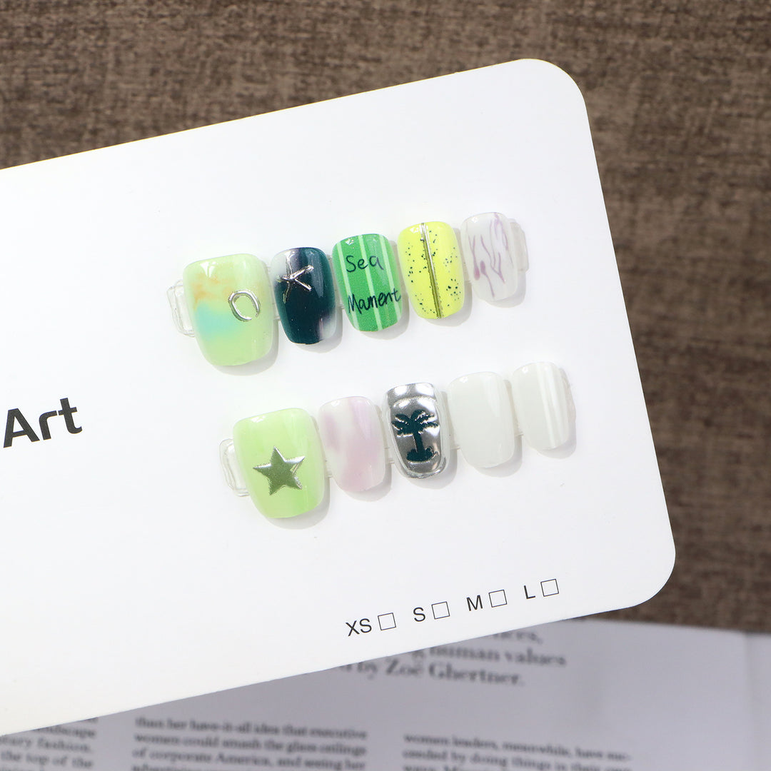 Artistic Sea-Themed Press-On Nail Art Bowlift