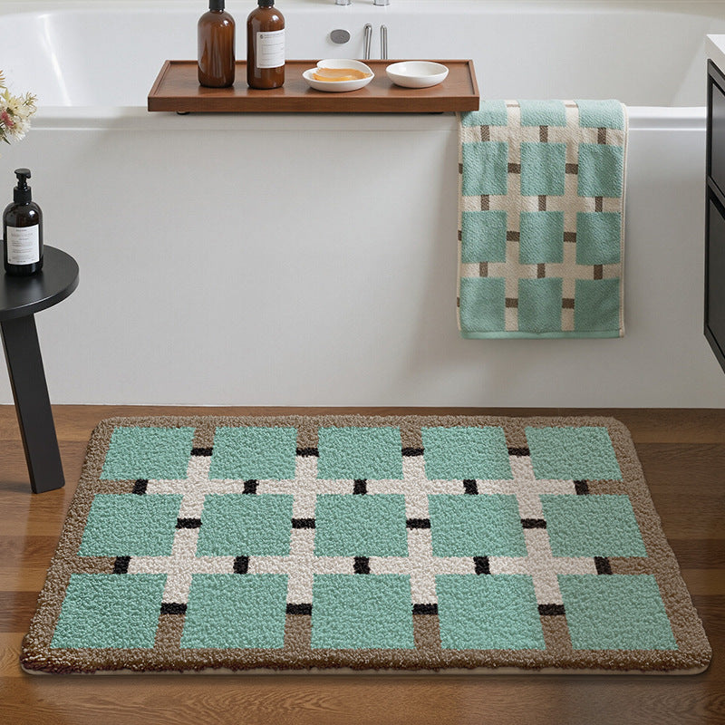 Soft Plush Checkered Bath Mat Bowlift