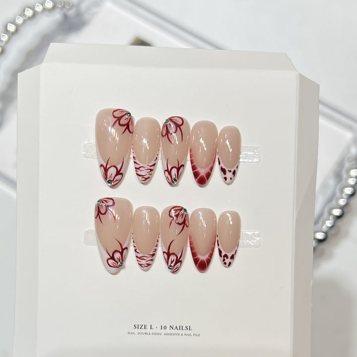 Artistic Floral Press-On Nail Design Set Bowlift