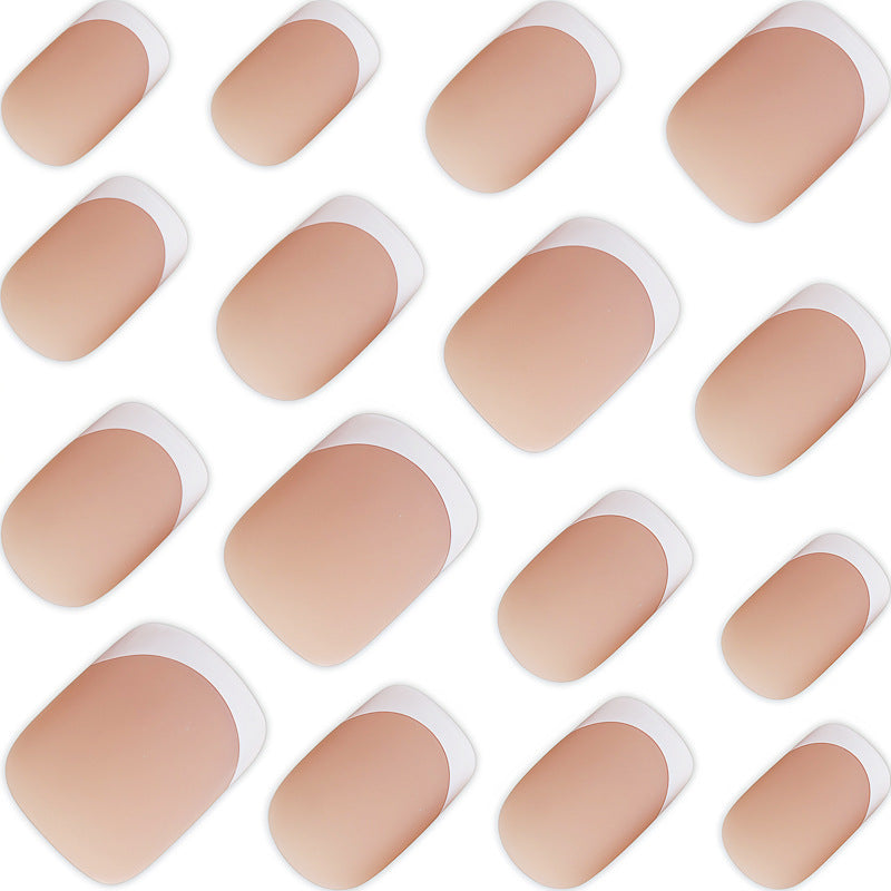 Matte French Tip Press-On Nail Set Bowlift