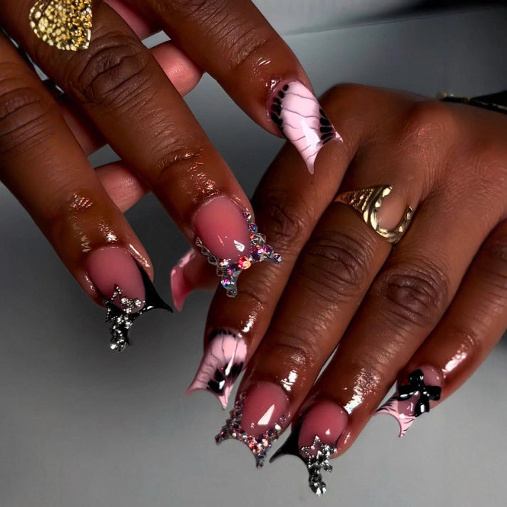 Artistic Gem-Embellished Stiletto Press-On Nails Bowlift