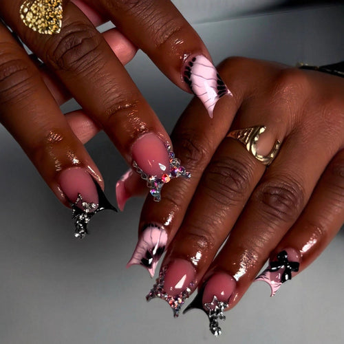Artistic Gem-Embellished Stiletto Press-On Nails Bowlift