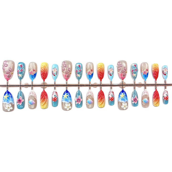 Artistic Floral Decorated Press-On Nails Bowlift