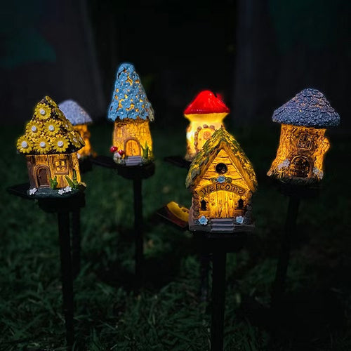 Whimsical Solar-Powered LED Fairy House Garden Stake Bowlift