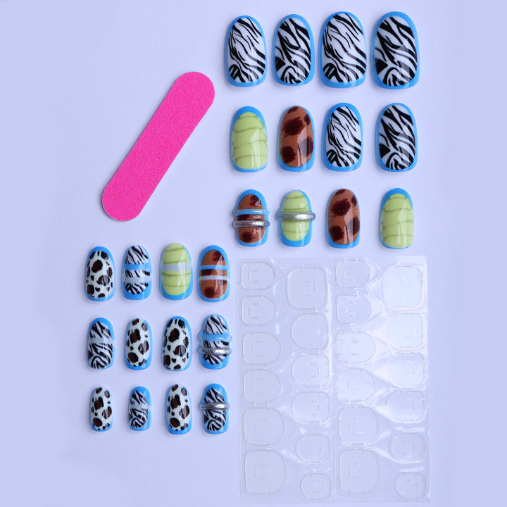 Creative art stick-on nails with modern animal motifs and colorful accents Bowlift
