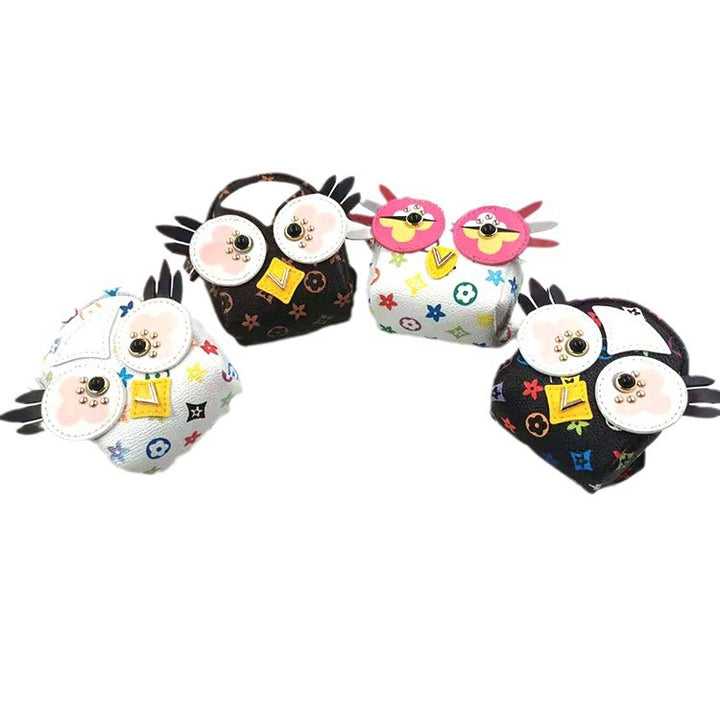 Whimsical owl shaped faux leather coin pouch keychain accessory Bowlift