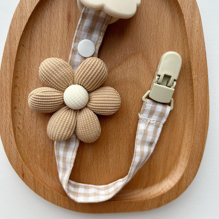 Floral Fabric Pacifier Clip with Gingham Cotton Strap