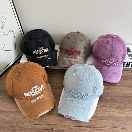 Women's Distressed Denim Adjustable Baseball Cap Bowlift