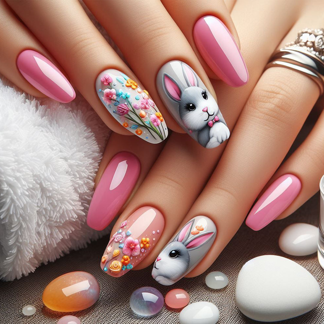 Artistic 3D Bunny and Floral Nail Art Bowlift