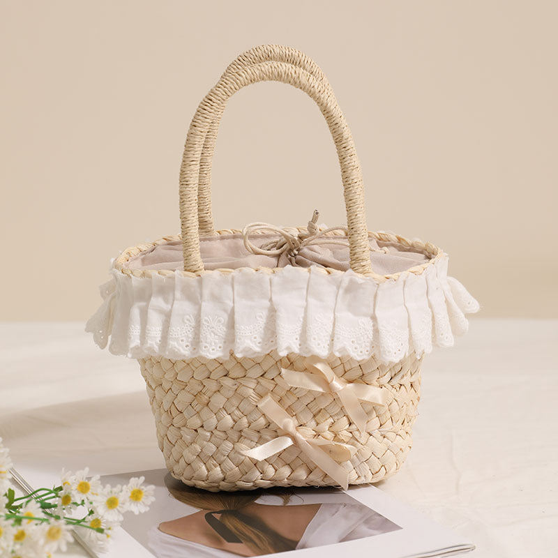 Handcrafted basket bag with delicate ruffles and ribbons Bowlift