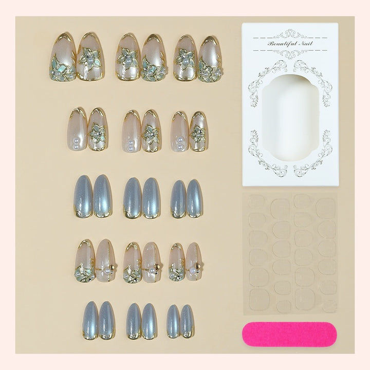Artificial nail set with elegant floral decorations and shine Bowlift