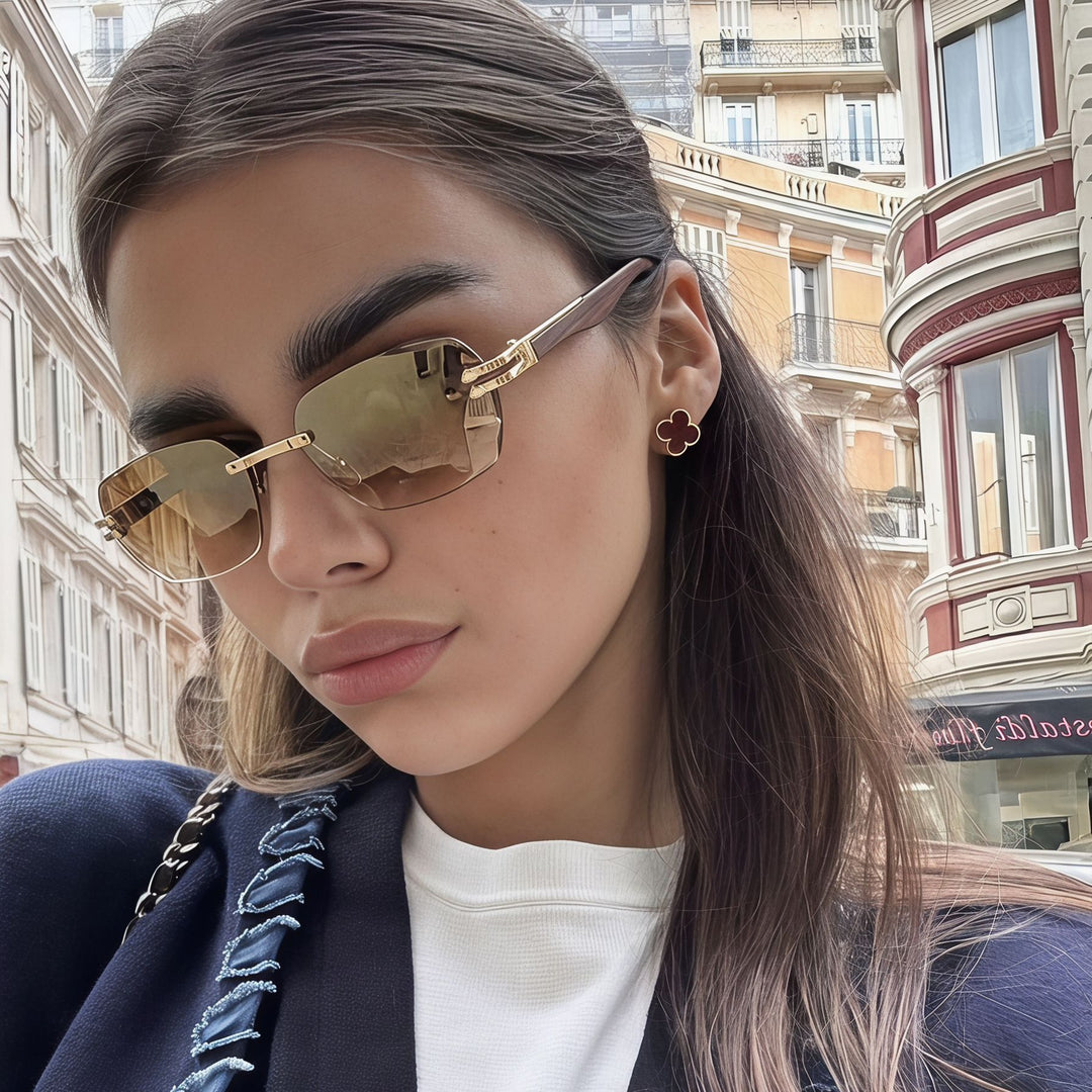 Men's Elegant Square Sunglasses with Wooden Temples Bowlift