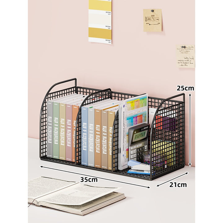 Triple-Compartment Mesh Desk Organizer with Vertical File Dividers and Non-Slip Base