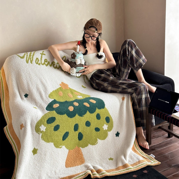 Plush Tree-Pattern Chenille Throw Blanket