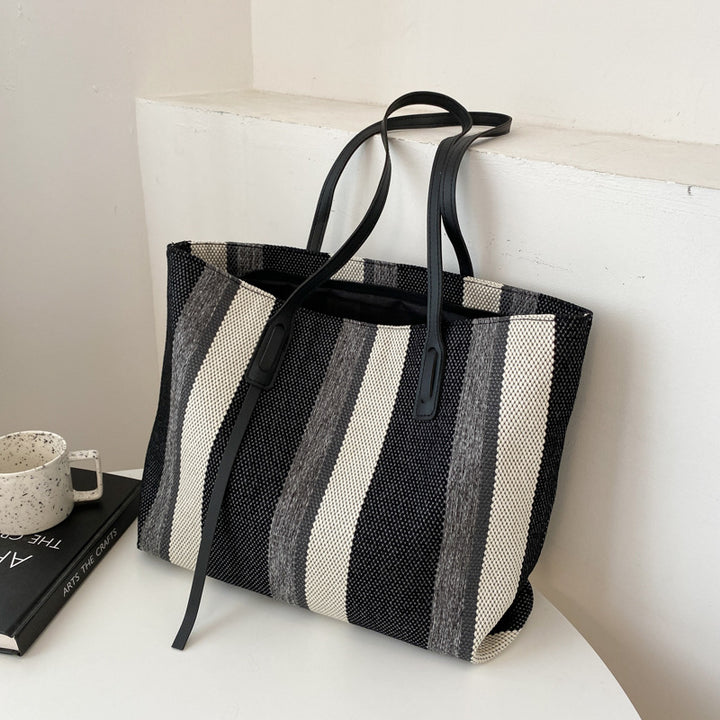 Striped Woven Beach Tote Bag