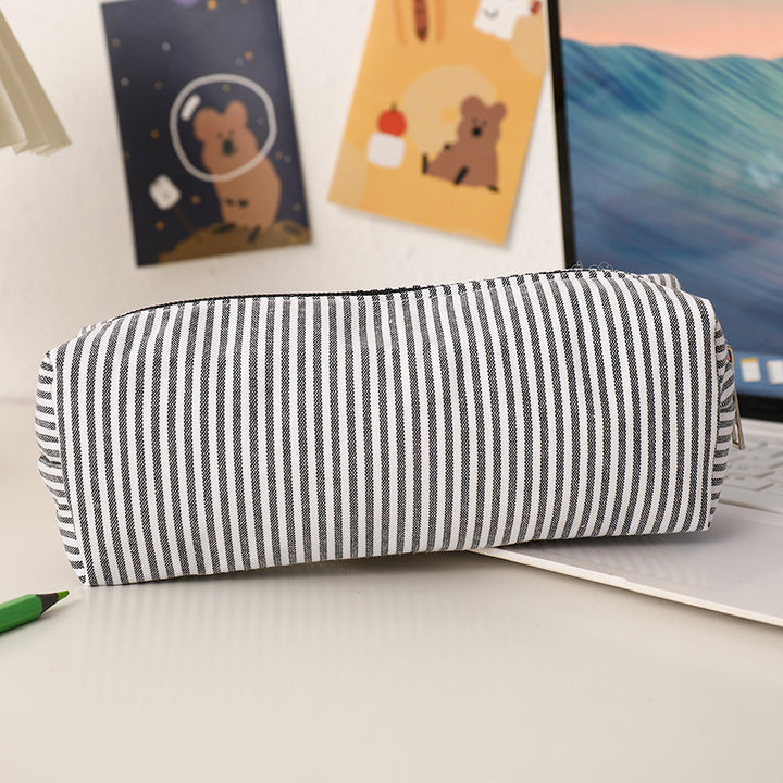 Striped Canvas Pencil Case and Stationery Organizer with Top Zipper Bowlift