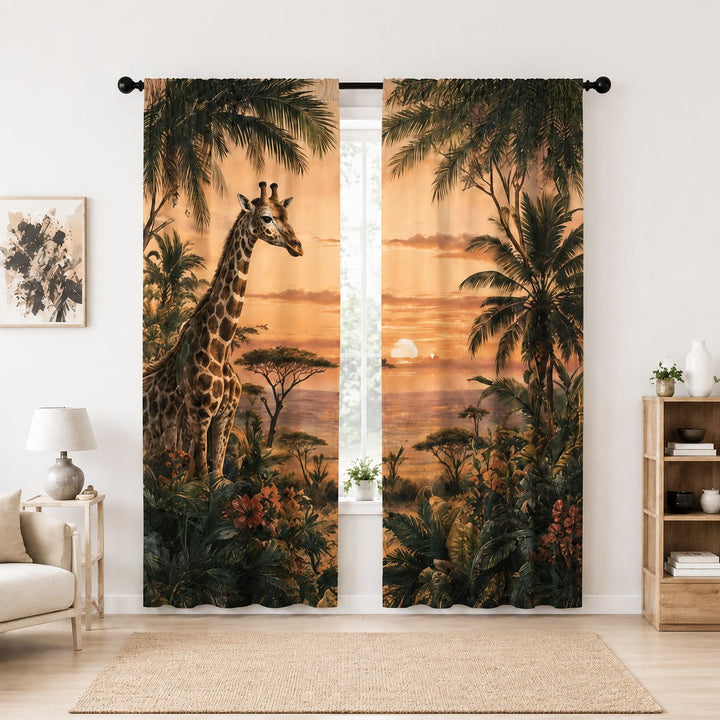 Artistic Floral Swan Print Window Curtains