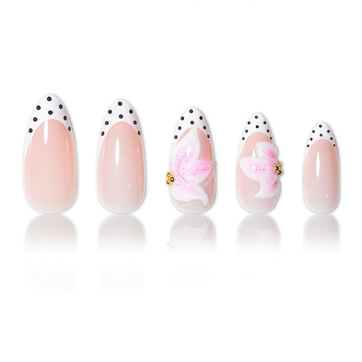Elegantly Designed Floral Accompanied Stiletto Nail Art Extensions Bowlift