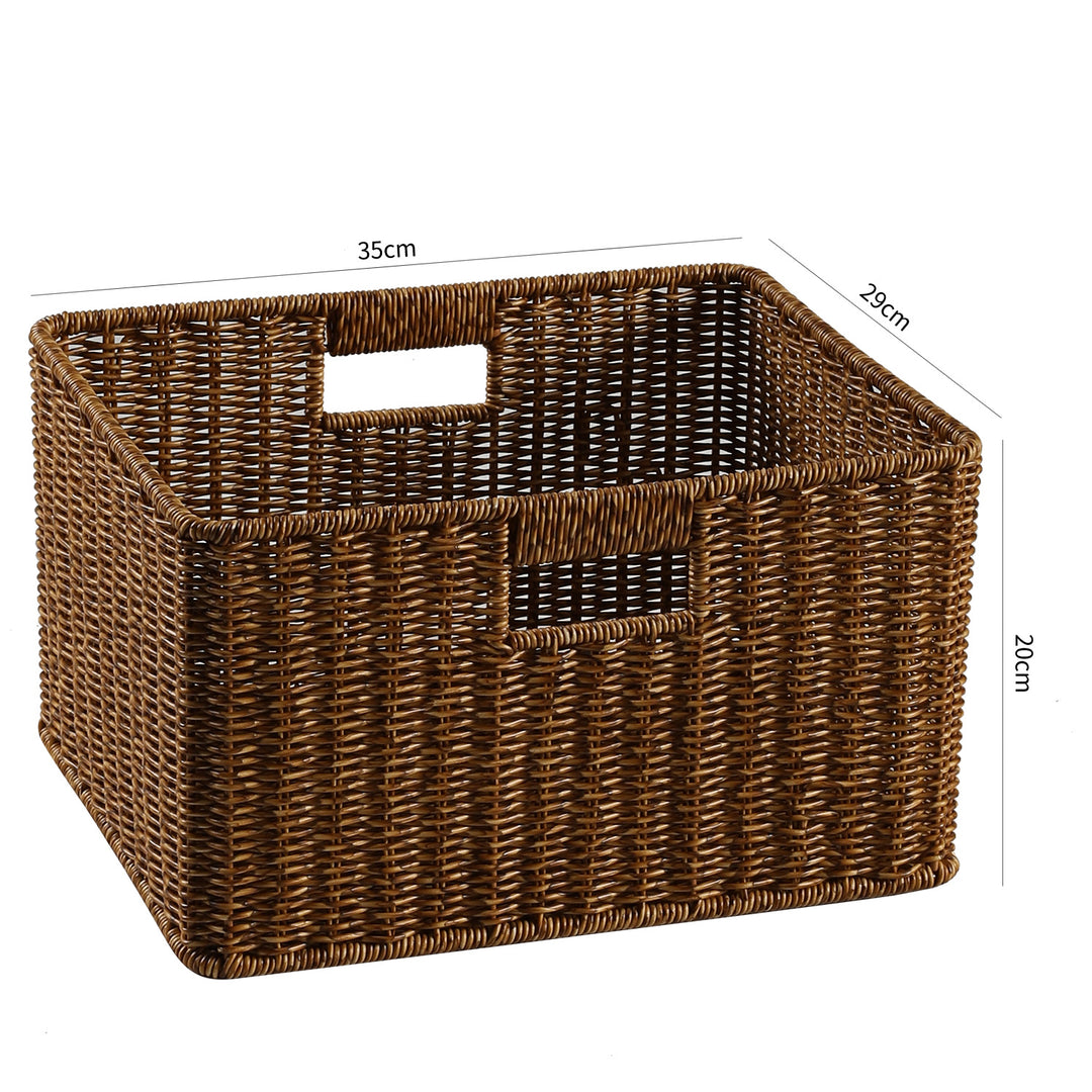 Handwoven Rectangular Storage Basket with Cut-Out Handles Bowlift