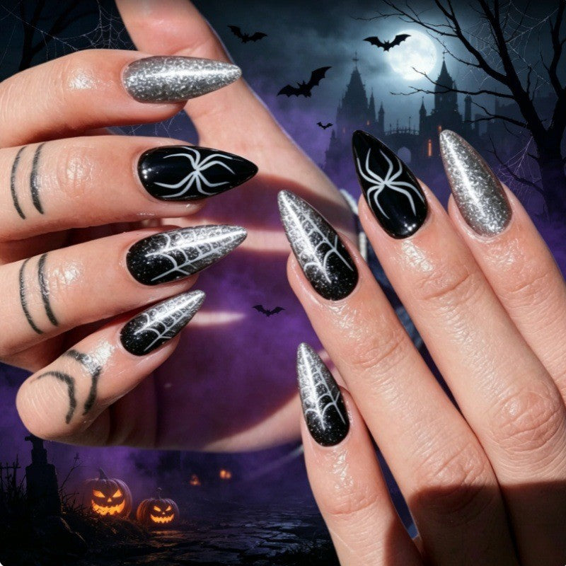 Halloween-Themed Spider Web Press-On Nails Bowlift