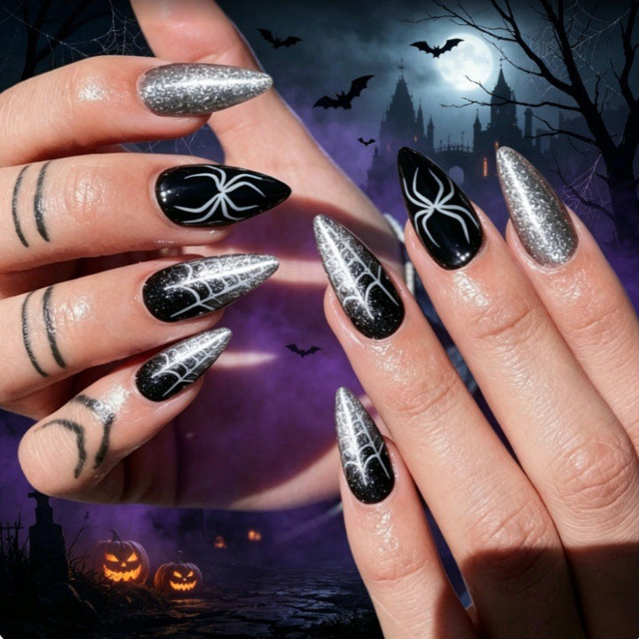 Halloween-Themed Spider Web Press-On Nails Bowlift