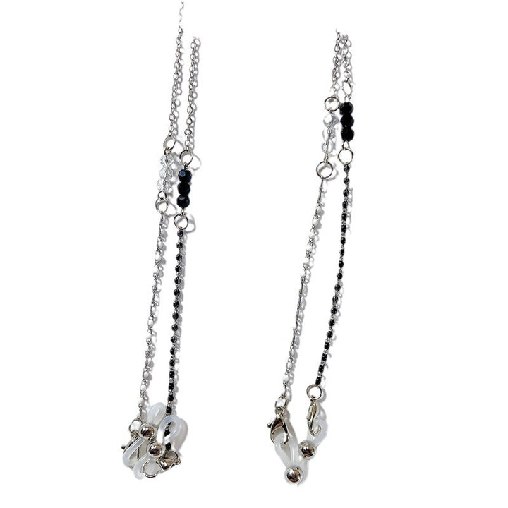 Elegant Glasses Holder Chain with Black Pearls Bowlift