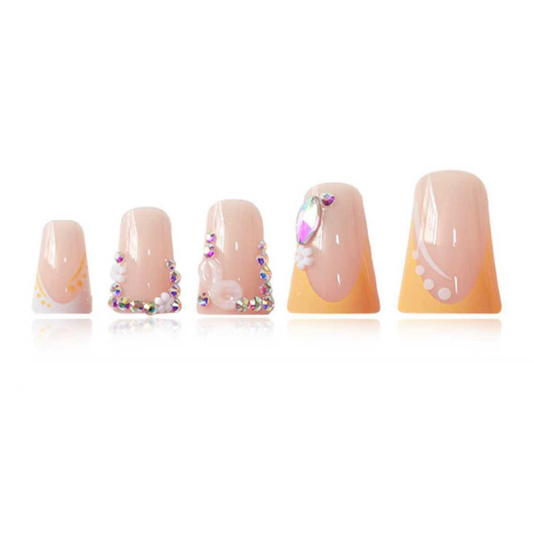 Decorative Floral Rhinestone Nail Extensions Bowlift
