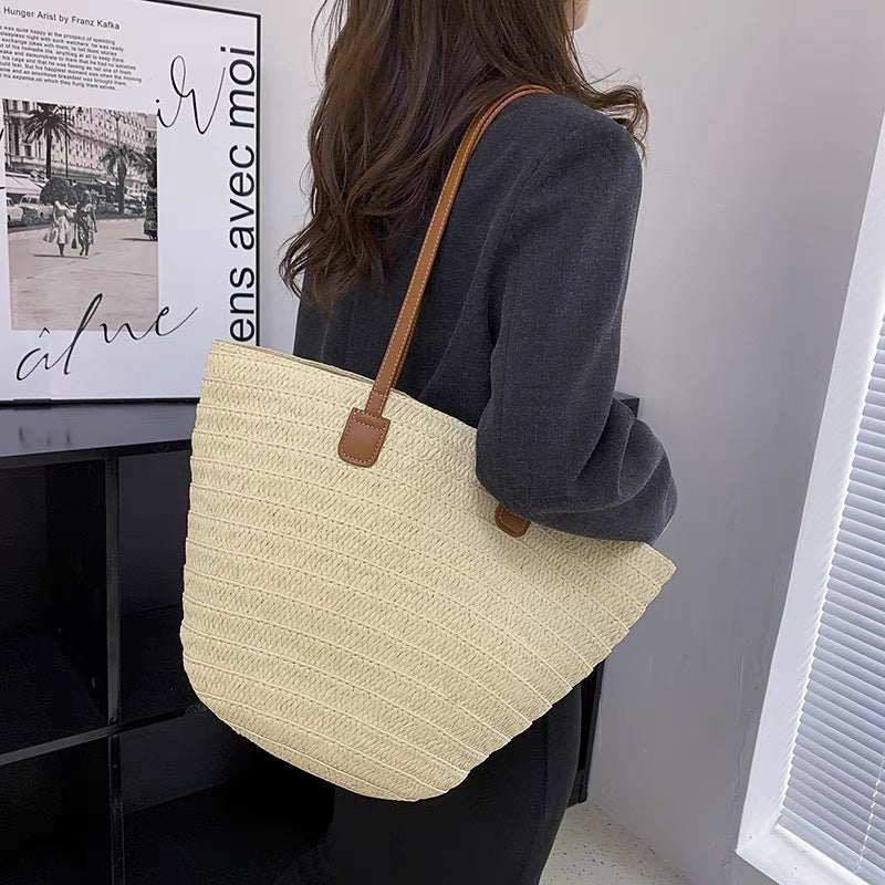 Stylish basket bag with leather handles Bowlift