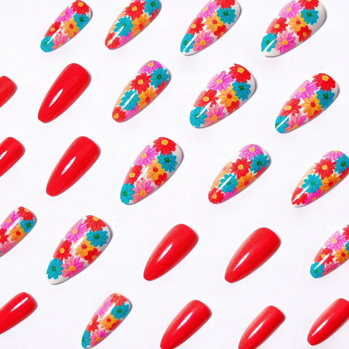 Artistic Summer Floral Acrylic Nail Art Bowlift