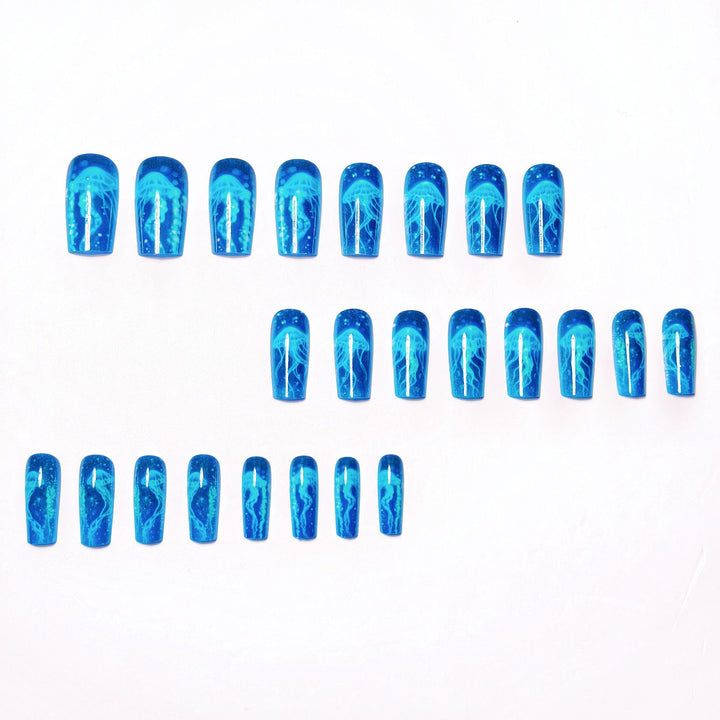 Glittering artificial nails with luminous jellyfish motif Bowlift