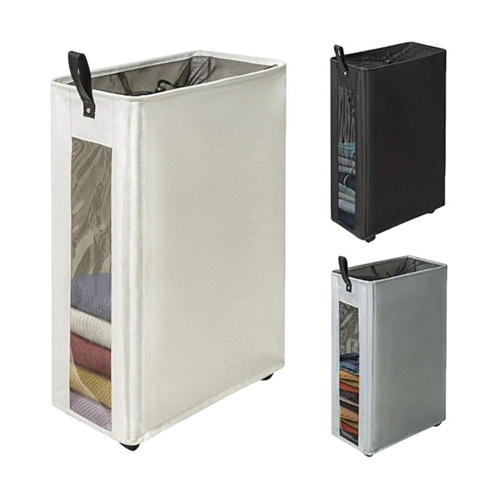 Modern laundry basket with wheels and viewing window Bowlift