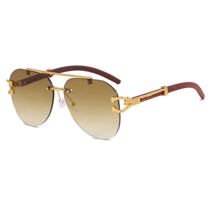 Ladies fashionable pilot sunglasses with luxurious metal accents and wood details Bowlift