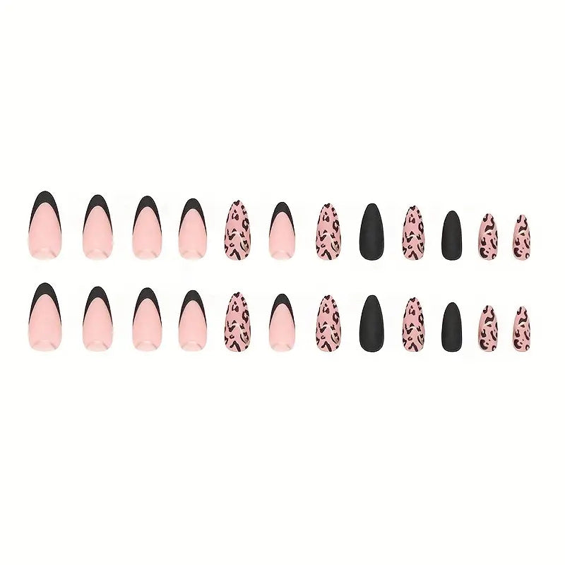 Acrylic nail set with glamorous leopard pattern and elegant accents Bowlift