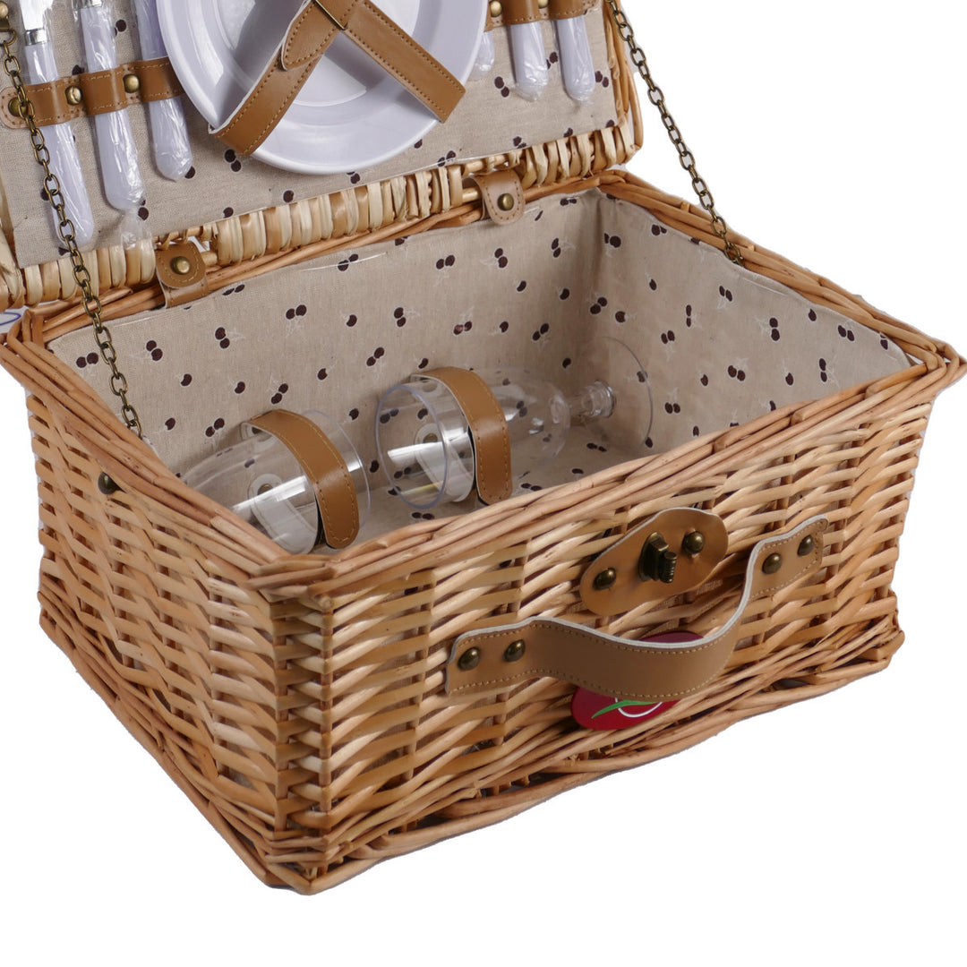 Ladies picnic basket with integrated dish set and decorative details Bowlift