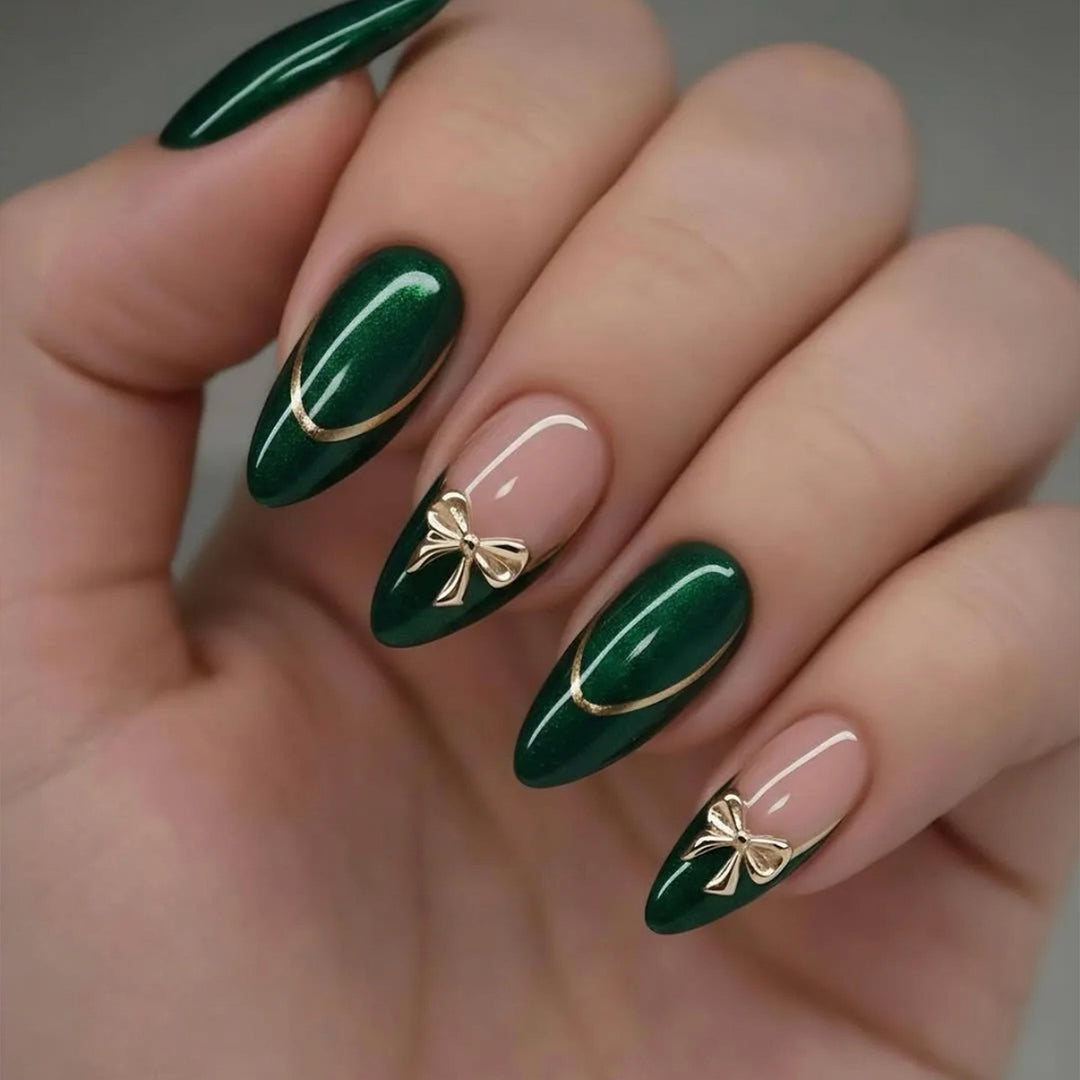 Elegant Stiletto Gel Nail Art Extensions with Decorative Bows Bowlift
