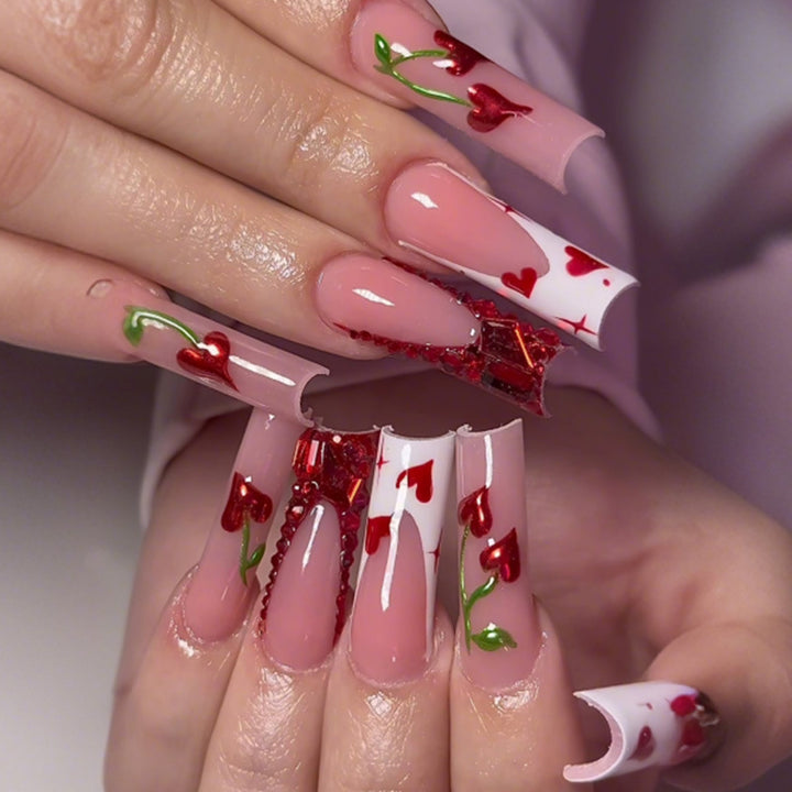Decorative Press-On Nail Art Set with Heart and Floral Themes Bowlift